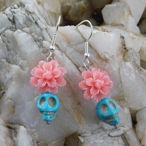 Sugar Skull Flower Earrings- Handmade